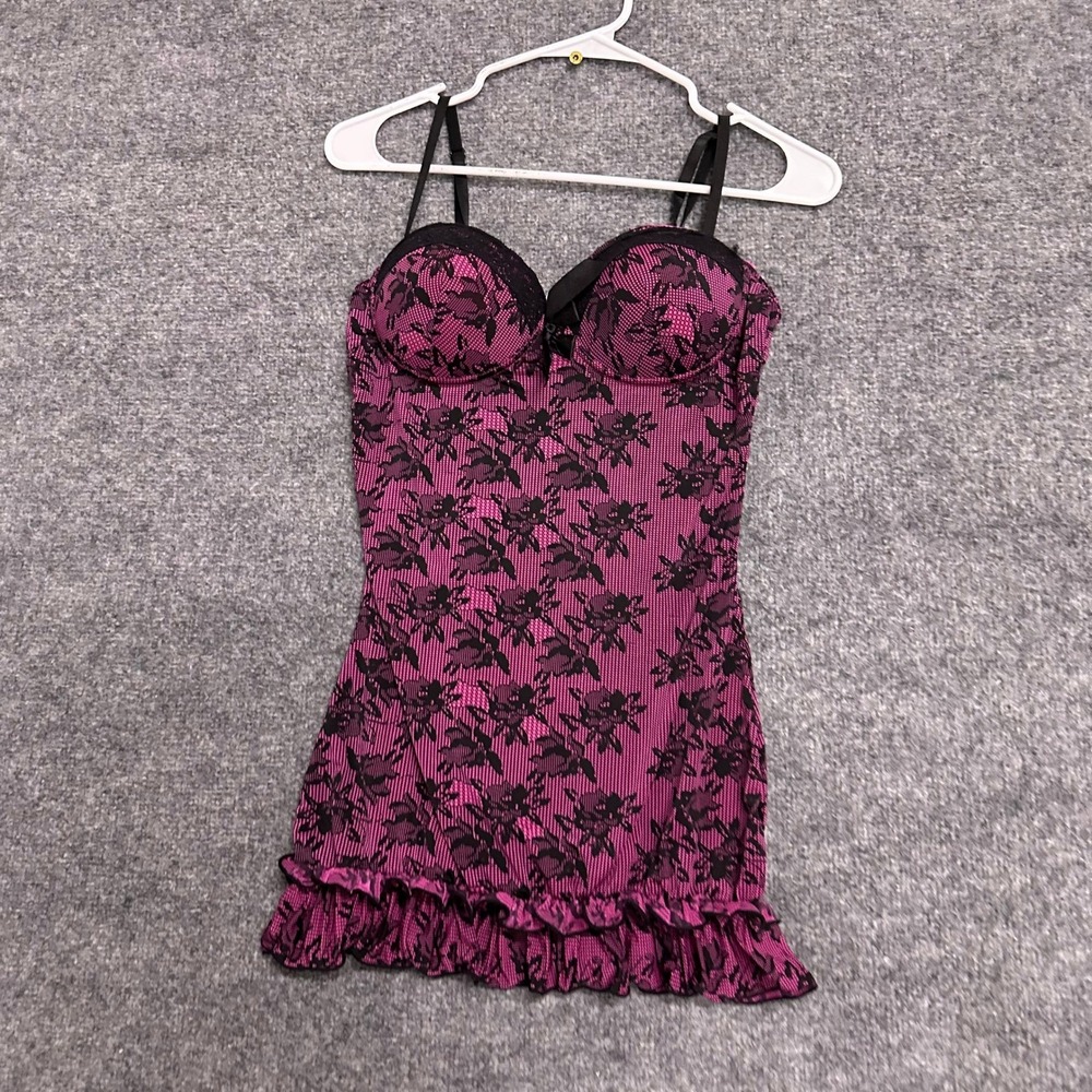Unknown Chemise Womens Size M Pink Floral Ruffle Padded Cup 2506CH Lingerie